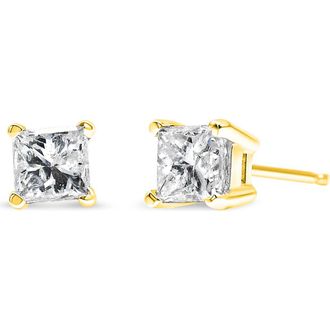 House of Brilliance AGS Certified 1/4 Ct Princess Diamond Solitaire Stud Earrings in 14K Yellow Gold at Nordstrom