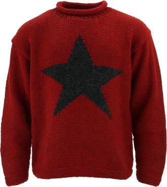Loud Elephant Chunky Wool Knit Star Jumper - Red & Charcoal (XX-Large)