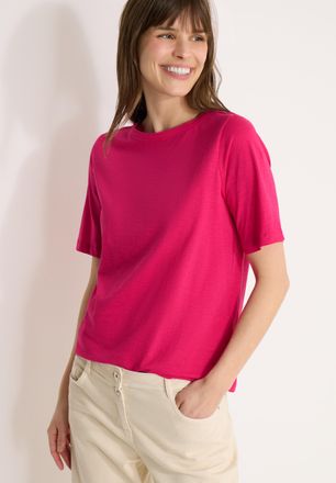 Cecil Kurzarmshirt CECIL, Damen, Gr. XL (44), beetroot pink, Jersey, Obermaterial: 100% Baumwolle, unifarben, normal h&uuml;ftbedeckend, Rundhals, Shirts Kurzarm
