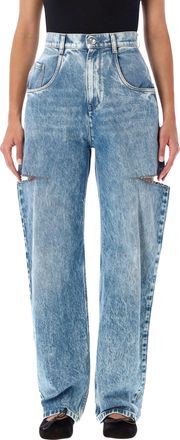 Maison Margiela Stone-Washed Frayed Cut-Out Wide-Leg Jeans