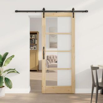 vidaXL Puerta Deslizante Manual Marr&oacute;n 83 X 202 Cm Madera Y Metal Vidaxl