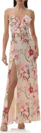 AFRM Lovette Floral Chiffon Gown in Sand Summer Rose at Nordstrom Rack, Size X-Small