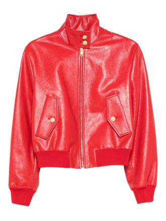 Bally leather jacket - women - Calf Leather/Viscose/Virgin Wool/Acrylic/Polyamide/Elastane - 42 - Red