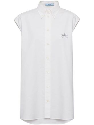 Prada Camicia Oxford smanicata con stampa - Bianco