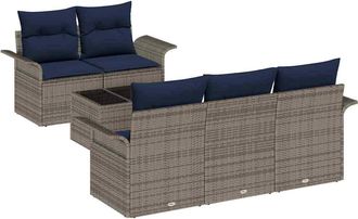 vidaXL Conjunto De Sof&aacute; De Jard&iacute;n 6 Uds. Gris Y Marino Rat&aacute;n Sint&eacute;tico Vidaxl