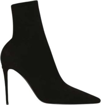 Dolce & Gabbana Zwarte Jersey Enkellaarzen met Stiletto - Dames - Laarzen met Hak - Zwart - 35 EU - Schoenen