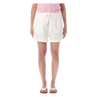 Polo Ralph Lauren Short Shorts, female, White, Size: XS Pleated Linen Drawstring Short