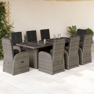vidaXL Set Comedor Jard&iacute;n 9 Pzas Y Cojines Rat&aacute;n Sint&eacute;tico Gris Vidaxl