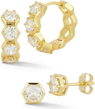 Glaze Jewelry Hexagon Cubic Zirconia Hoop & Stud Earrings Set in Gold at Nordstrom Rack