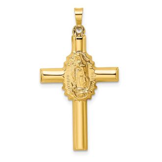 Diamond2Deal 14k Yellow Gold Polished Satin Hollow Cross Pendant