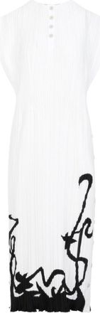 Lanvin Sleeveless Pleated Off White Polyester Midi Dress