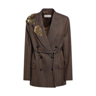 Dries Van Noten Chaqueta Cruzada Bordada - Jackets - Mujer - Marr&oacute;n - S