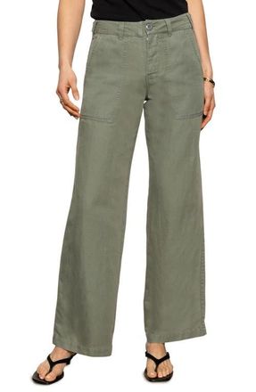 Sanctuary Wide Leg Linen Blend Pants in Dark Spruce at Nordstrom, Size 27