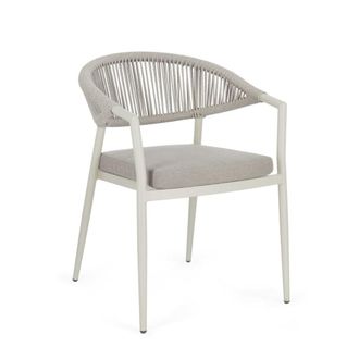 Konte Design Juego de 4 sillas con reposabrazos en color beige y gris paloma