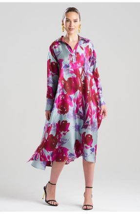 Natori Mira Silk Twill Oversized Shirt Dress in Fuchsia at Nordstrom, Size X-Small