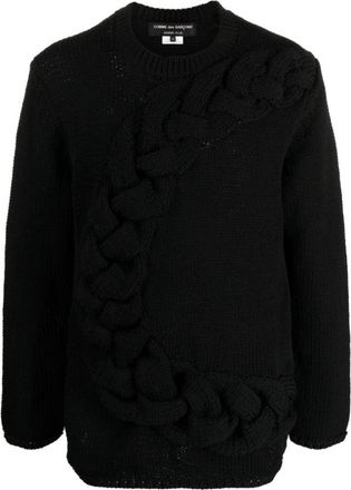 Issey Miyake Core Black Chunky Kabel Gebreide Trui met Ronde Hals - Heren - Ronde hals truien - Zwart - M - Truien & Vesten