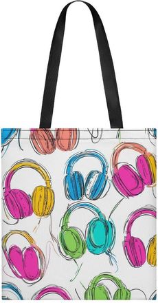 Generic Colorful Headphone Pattern Womens Tote Casual Shopping Bag Lightweight Shoulder Bags Hobos Handbag for Work Travel Daily 35x40cm