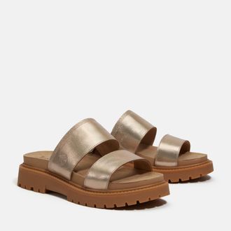 Timberland Sandale TIMBERLAND CLAIREMONT WAY SLIDE SANDAL, Damen, Gr. 38,5, gold (gold metallic), Leder, Schuhe Sandale