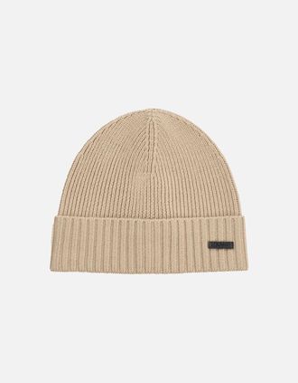 HUGO BOSS Mens Boss Fati Virgin Wool Beanie - Cream