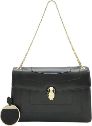 Bulgari Pre-owned Shoulder Bags, female, Black, Size: ONE SIZE Pre-owned Serpenti Forever Leather Chain Shoulder Bag