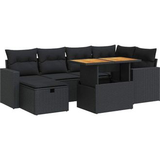 vidaXL Set Sof&aacute;s Jard&iacute;n Y Cojines 8 Pzas Rat&aacute;n Sint&eacute;tico Acacia Negro
