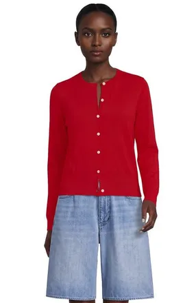 Lands End Fine Gauge Cotton Crew Cardigan Sweater in Compass Red at Nordstrom, Size X-Small
