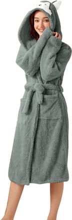 Generic Womens Cartoon Dressing Gown Dressing Gown With Ears Cute Dogs Ears Bathrobe Ladies Fleece Bathrobe Comfot Fit Plush Housecoats For Adults Ladies Nove