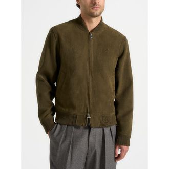 Mani&egrave;re De Voir Arsene Suede Bomber Jacket in Olive at Nordstrom, Size X-Small