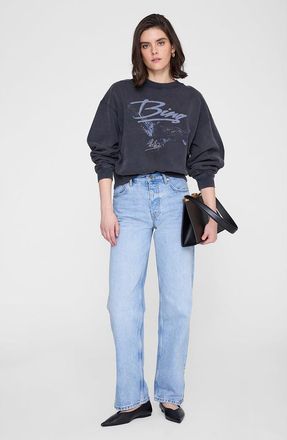 Anine Bing Spencer Eagle Sweatshirt in Washed Black at Nordstrom, Size Xx-Small
