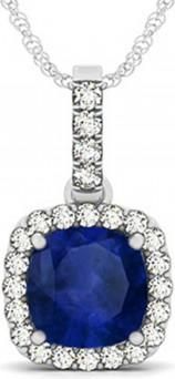 Allurez Blue Sapphire & Diamond Halo Cushion Pendant Necklace 14k White Gold (4.05ct)