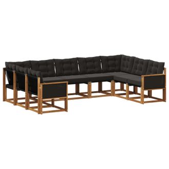 vidaXL Conjunto De Sof&aacute;s De Exterior Con Coj&iacute;n 9 Pcs Natural Y Negro Vidaxl