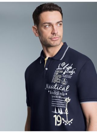 Trigema Poloshirt TRIGEMA TRIGEMA Poloshirt mit maritimem Printmotiv, Herren, Gr. 4XL, blau (navy), 100% Baumwolle, Basic, Shirts Poloshirt