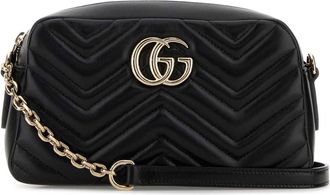 Gucci Black Nappa Leather Gg Marmont Crossbody Bag