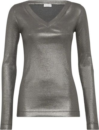 Brunello Cucinelli T-shirt con scollo a V - Grigio