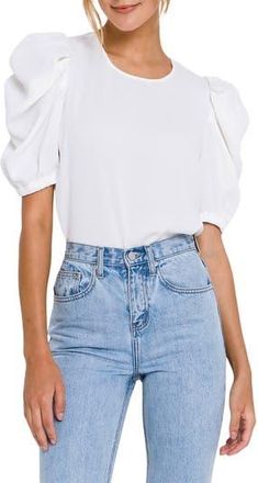 English Factory Puff Sleeve Top in White at Nordstrom Rack, Size X-Small