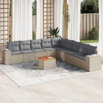 vidaXL Juego De Sof&aacute;s Jard&iacute;n Con Cojines Beige 10 Pzas Rat&aacute;n Sint&eacute;tico Vidaxl