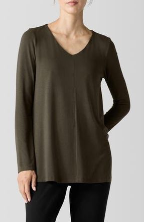 Eileen Fisher Long Sleeve V-Neck Tunic Top in Wren at Nordstrom Rack, Size Xx-Small