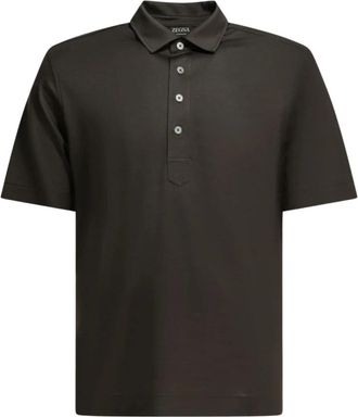 Ermenegildo Zegna Zijde en Katoen Gebreide Poloshirt - Heren - Polos - Grijs - XL - Katoen - Tops