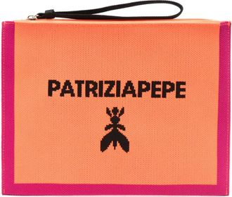 Patrizia Pepe medium logo-jacquard clutch bag - Orange