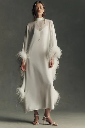 Hutch Feather-Trim Sheer Kaftan