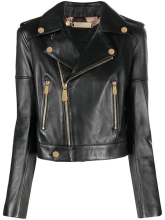 Philipp Plein leather biker jacket - women - Lamb Skin/Polyester/Spandex/Elastane - M - Black