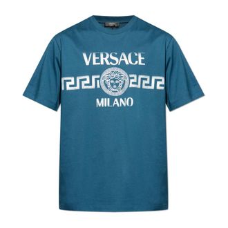 Versace T-Shirts, male, Blue, Size: 2XL Printed Cotton-Jersey Regular T-Shirt