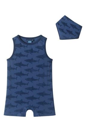 Andy & Evan Print Romper & Bib Set in Navy at Nordstrom, Size 12-18M