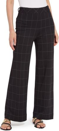 Lyss&eacute; Erin Windowpane Check High Waist Wide Leg Ponte Pants in Double Check Line at Nordstrom, Size X-Small