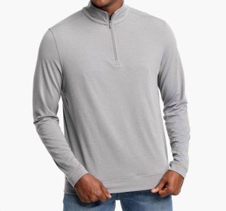 Southern Tide Cruiser Micro Striped Performance Quarter Zip Pullover Sweatshirt In Heather Polarized Grey