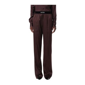 Tom Ford Broeken, Dames, Bruin, L, Silk Wijde Pijpen Broek