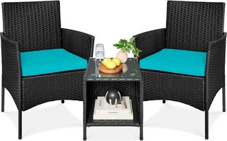 Best Choice Products 3-Piece Outdoor Wicker Conversation Patio Bistro Set, w/ 2 Chairs, Table