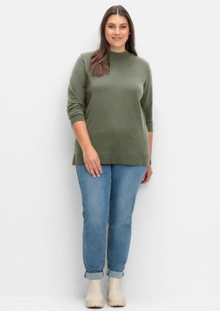 Sheego Strickpullover SHEEGO Strickpullover, Damen, Gr. 40/42, khaki, 50% Viskose, 26% Polyamid, 24% Polyester, unifarben, Pullover Strickpullover