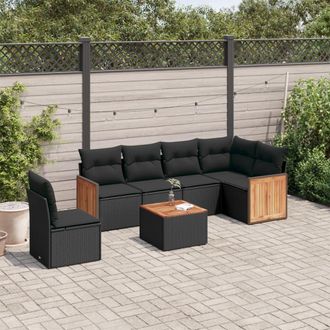 vidaXL Set De Comedor De Jard&iacute;n 7 Pzas Y Cojines Rat&aacute;n Sint&eacute;tico Negro Vidaxl