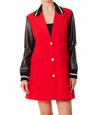 Dolce Cabo Vegan Leather Sleeve Varsity Dress Jacket In Red